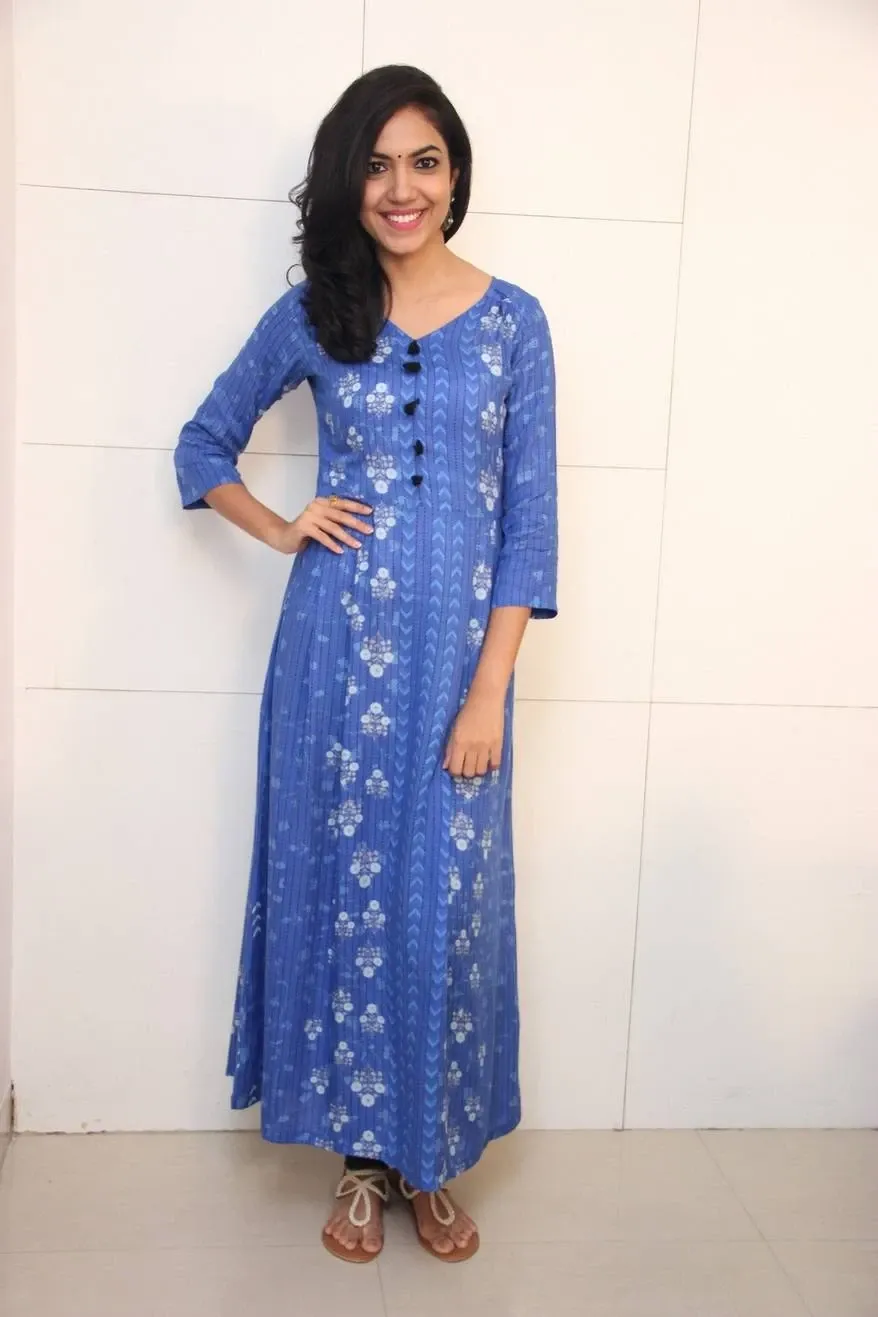 TOLLYWOOD ACTRESS RITU VARMA LONG HAIR IN BLUE DRESS 2